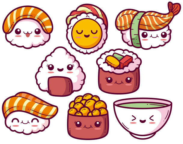 Kawaii Sushi  Cute Wall Stickers  Well Truly Stuck Stickers 